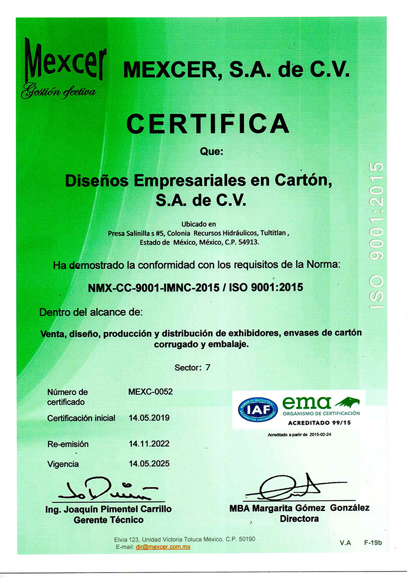 DCartón certificación ISO 9001:2015